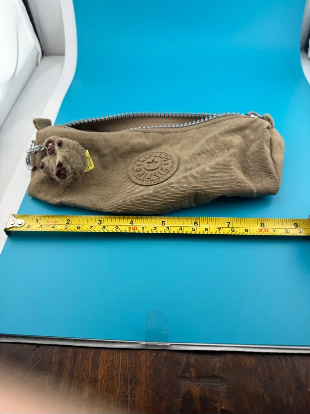 Kipling Pencil Case Pouch Beige Taupe Ella Monkey Keychain Cosmetic Makeup Bag
